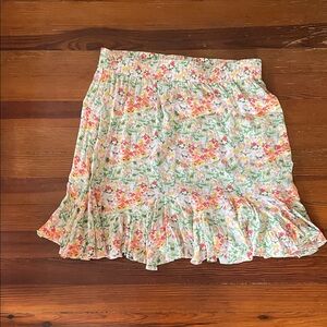 LOFT Floral Smocked Mini Skirt in White with Pink & Green